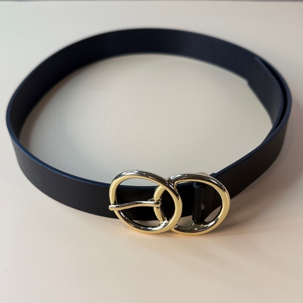 Elegant Black Belt with Gold Buckle